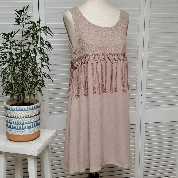 JODIFL Tan Pullover Tassel Sundress Size S - Picture 2 of 6